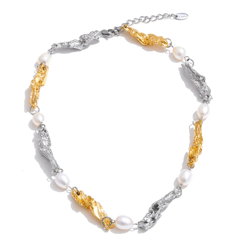 Pearl on necklace design with bold lava effect pendant