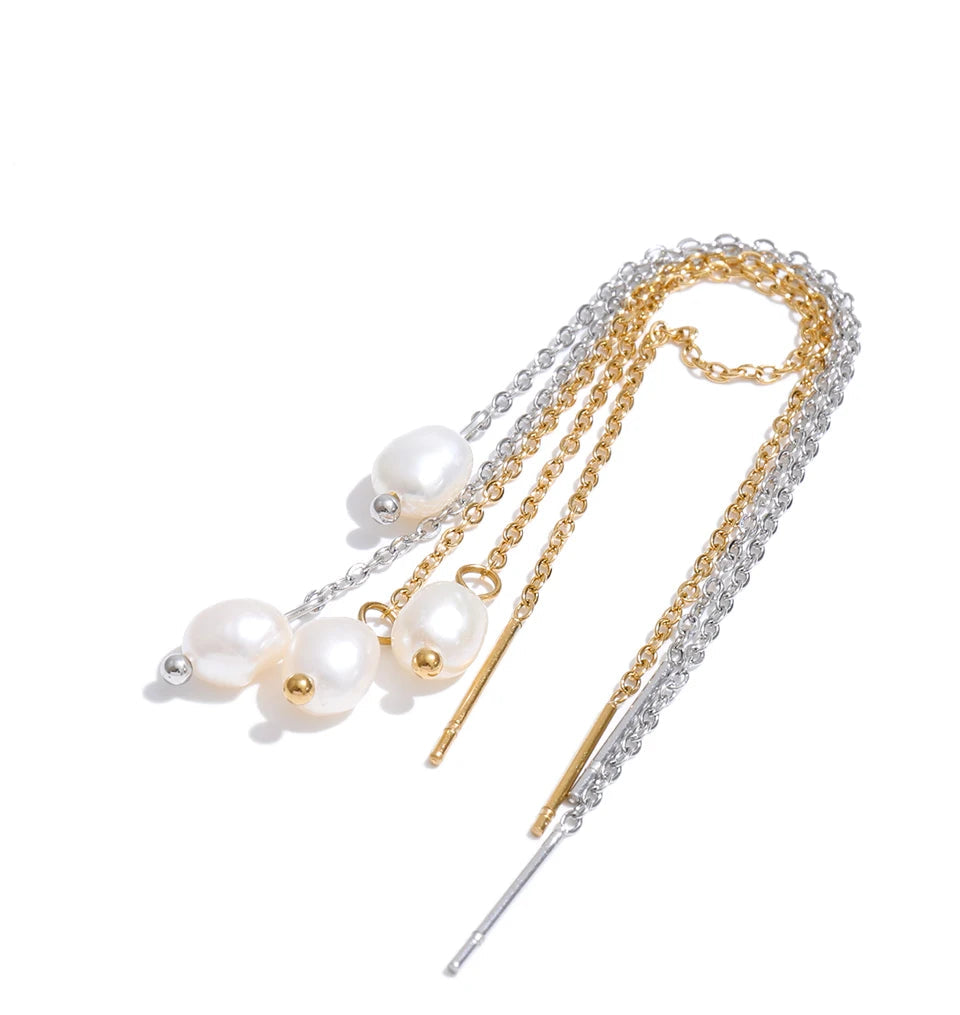 Chic drop earrings gold plated with natural pearls