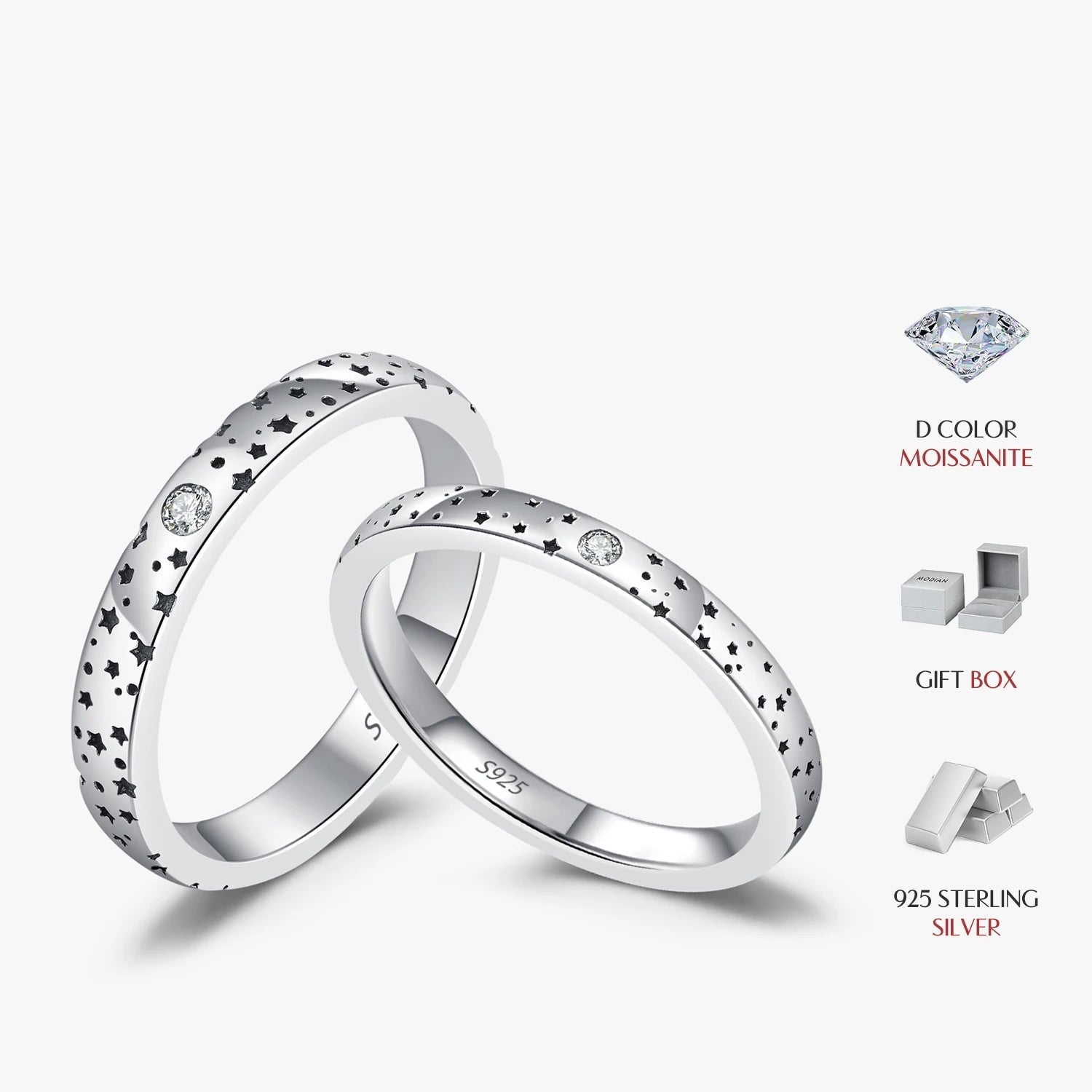 Romantic moissanite ring for couples with star motif