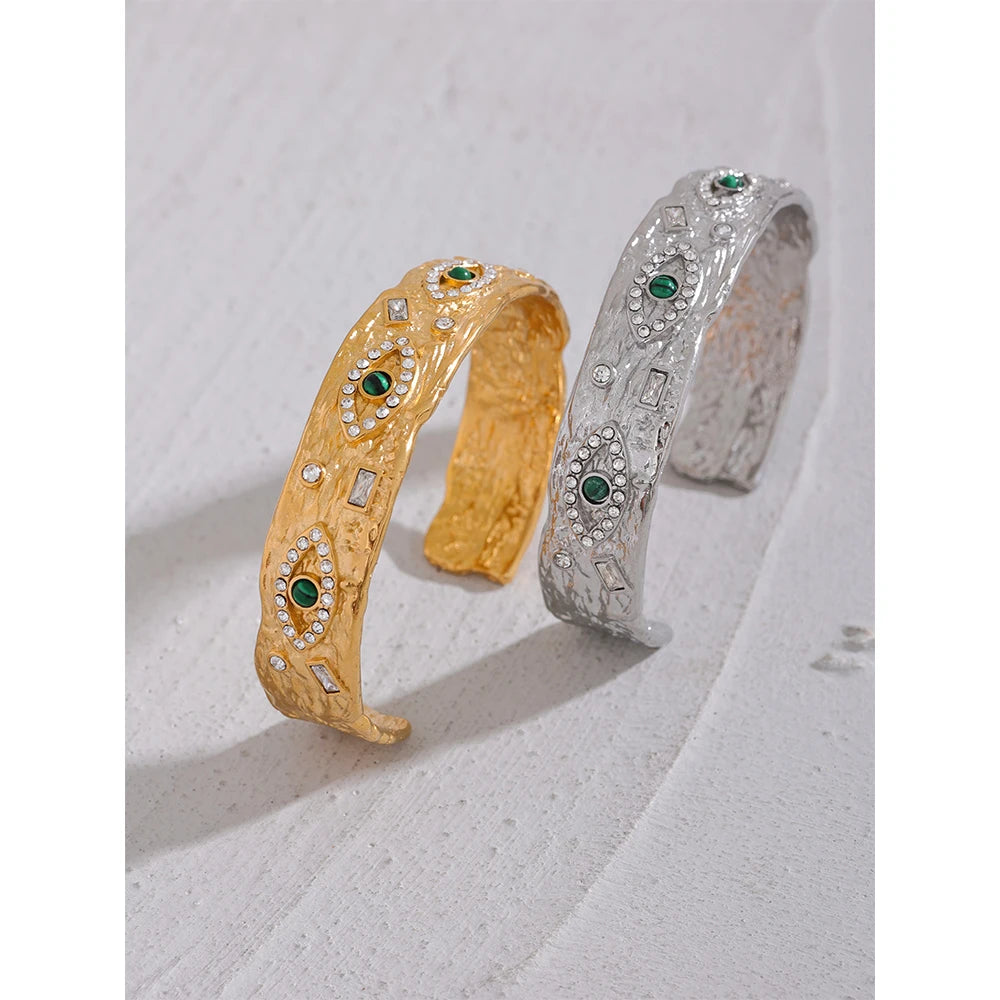 Eye zircon open cuff gold or silver color steel bracelet
