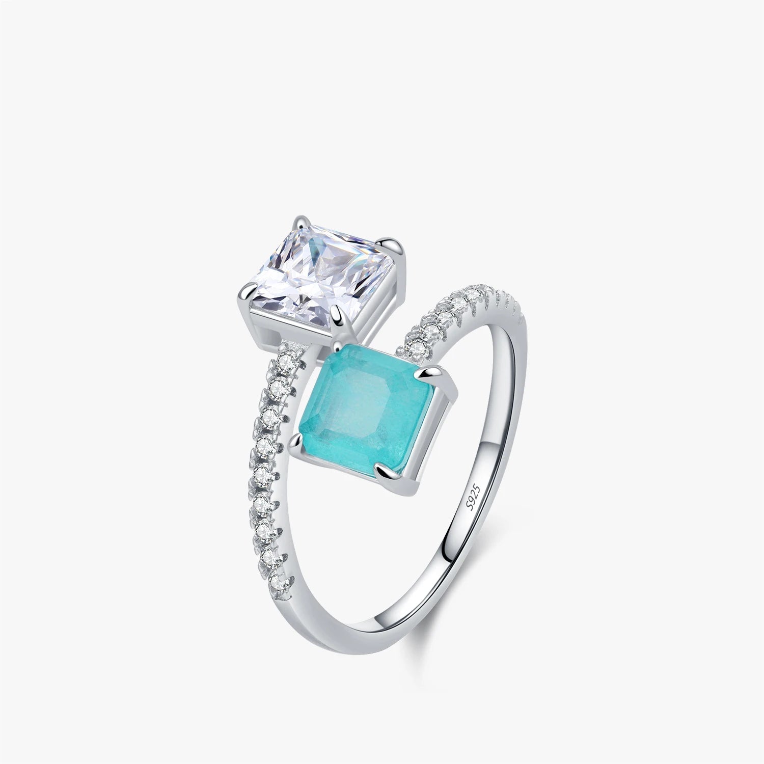 Luminous paraiba blue square cz ring in sterling silver