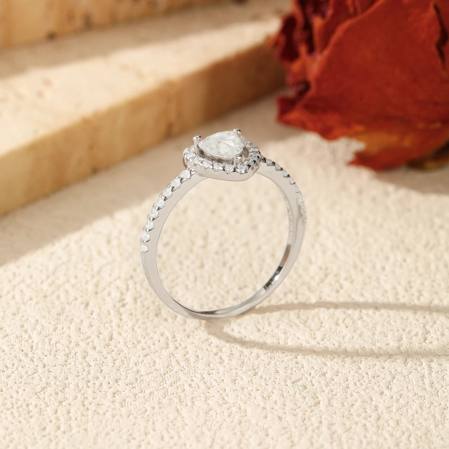 Sterling silver wedding ring with moissanite sparkle and halo classic design