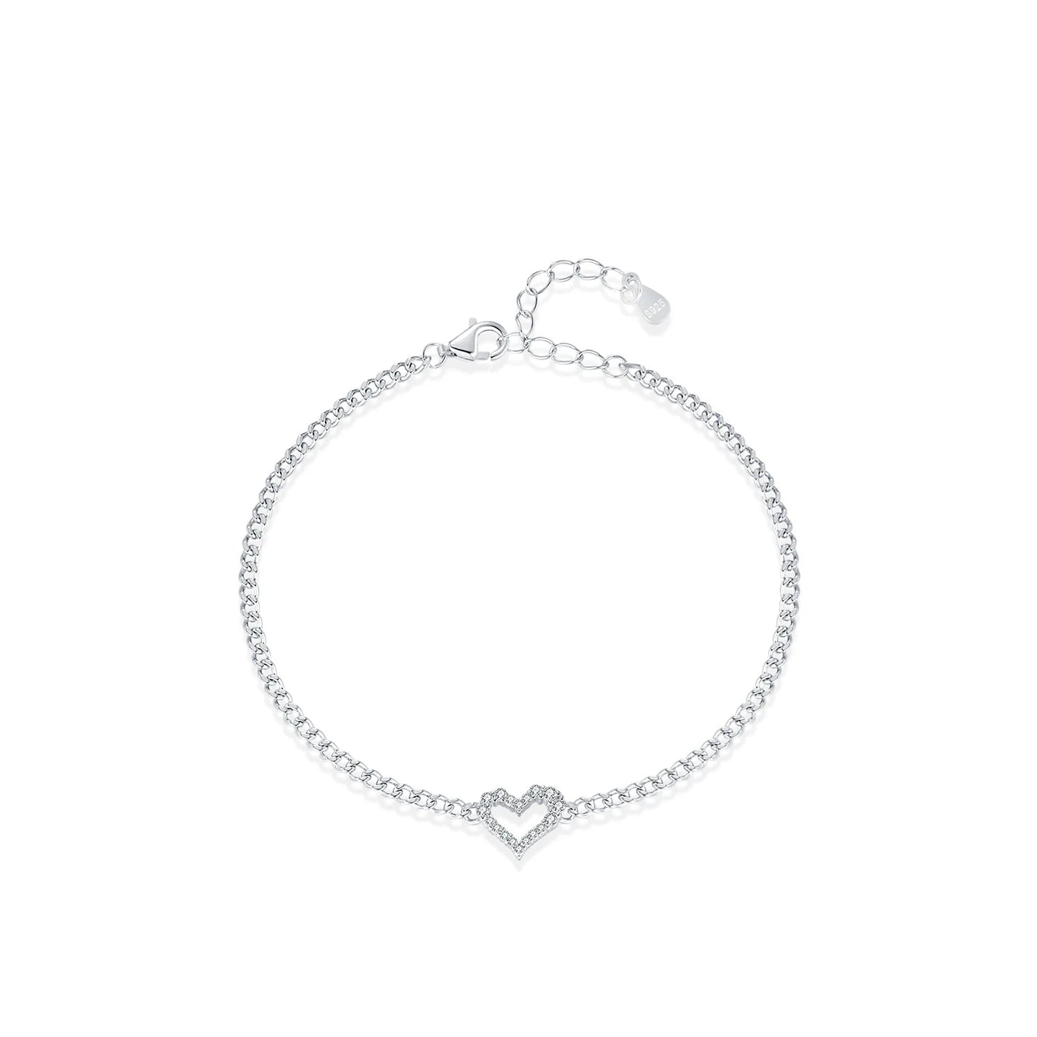 D color moissanite heart bracelet in sterling silver