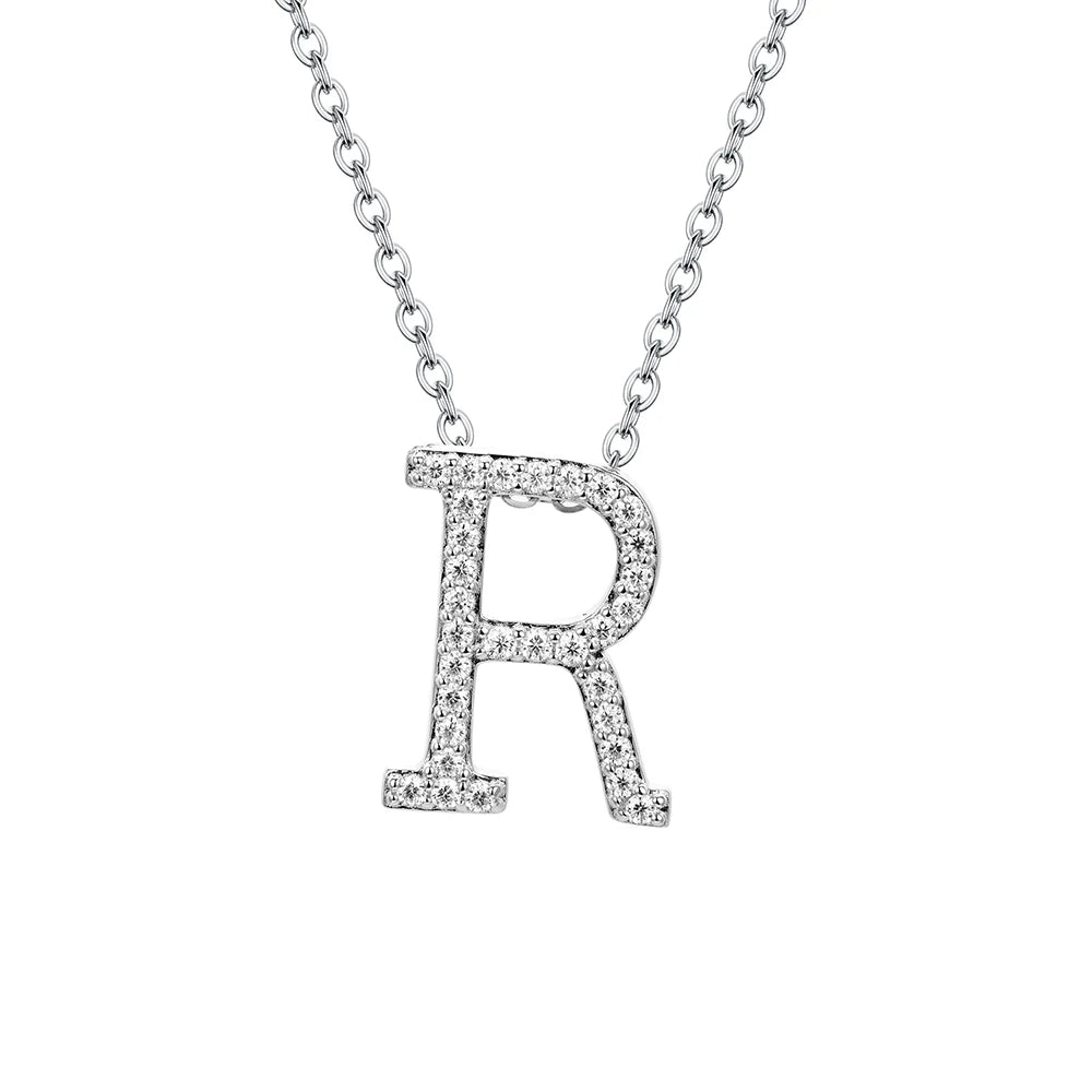 Necklace with the letter R presented as a silver color a silver necklace
