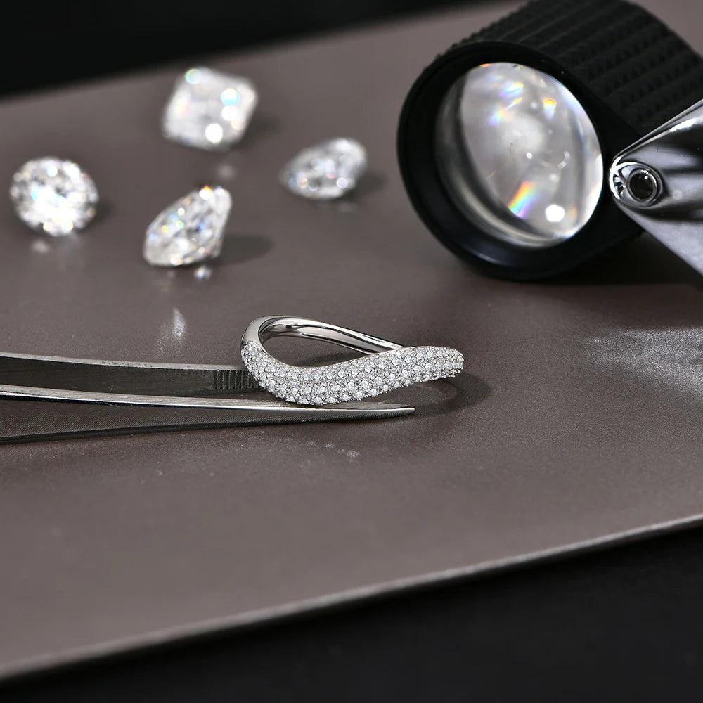 Diamond ring style moissanite ring with elegant wave design