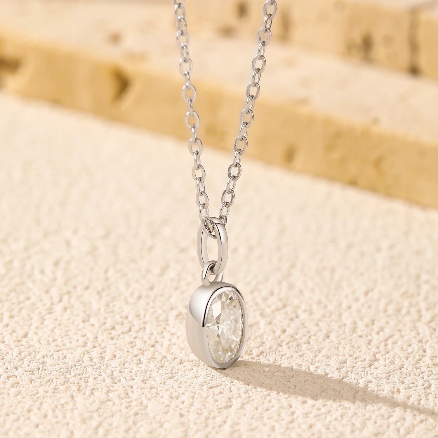 Elegant pendant necklace with oval moissanite centerpiece