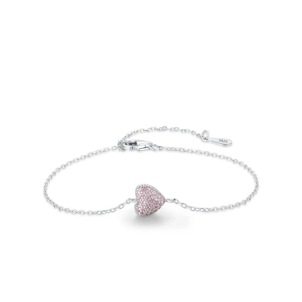 Women’s sterling silver bracelet pink zircon romantic charm
