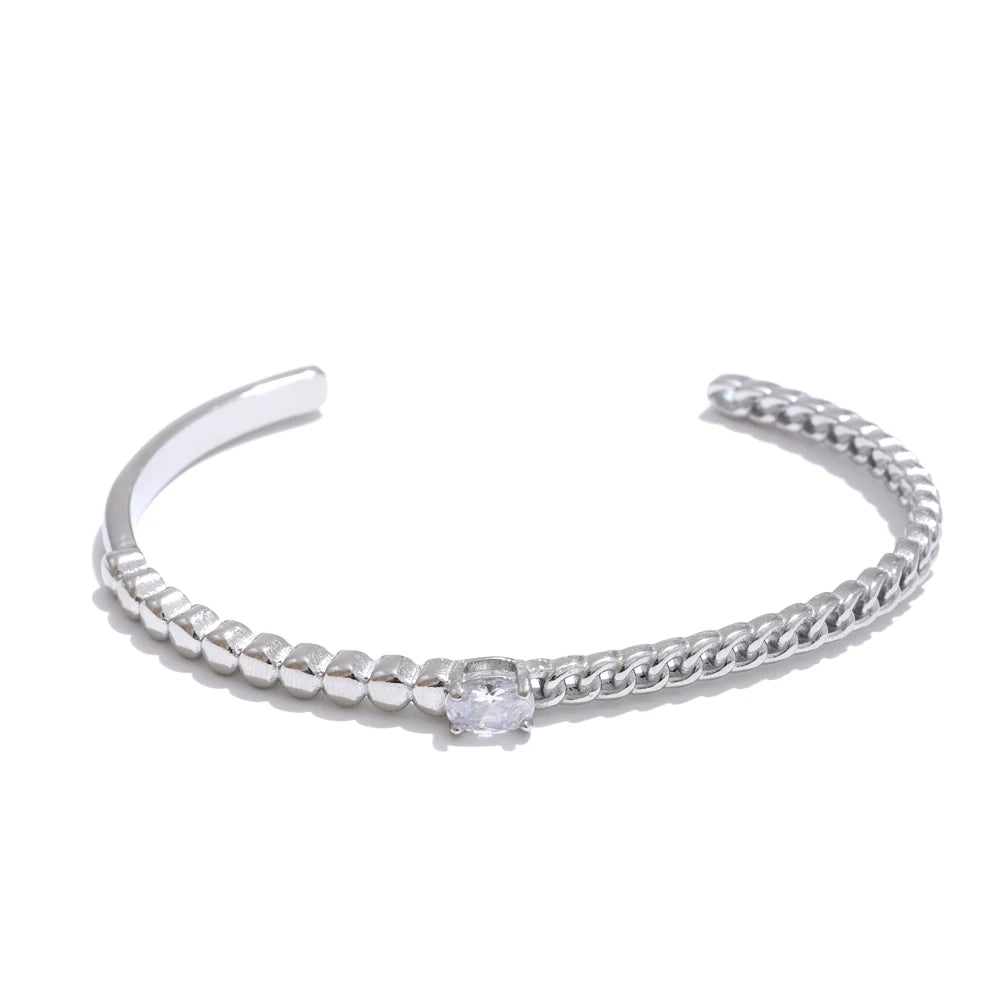 Bangle and bangle friendly zircon cuff bracelet for layered styling