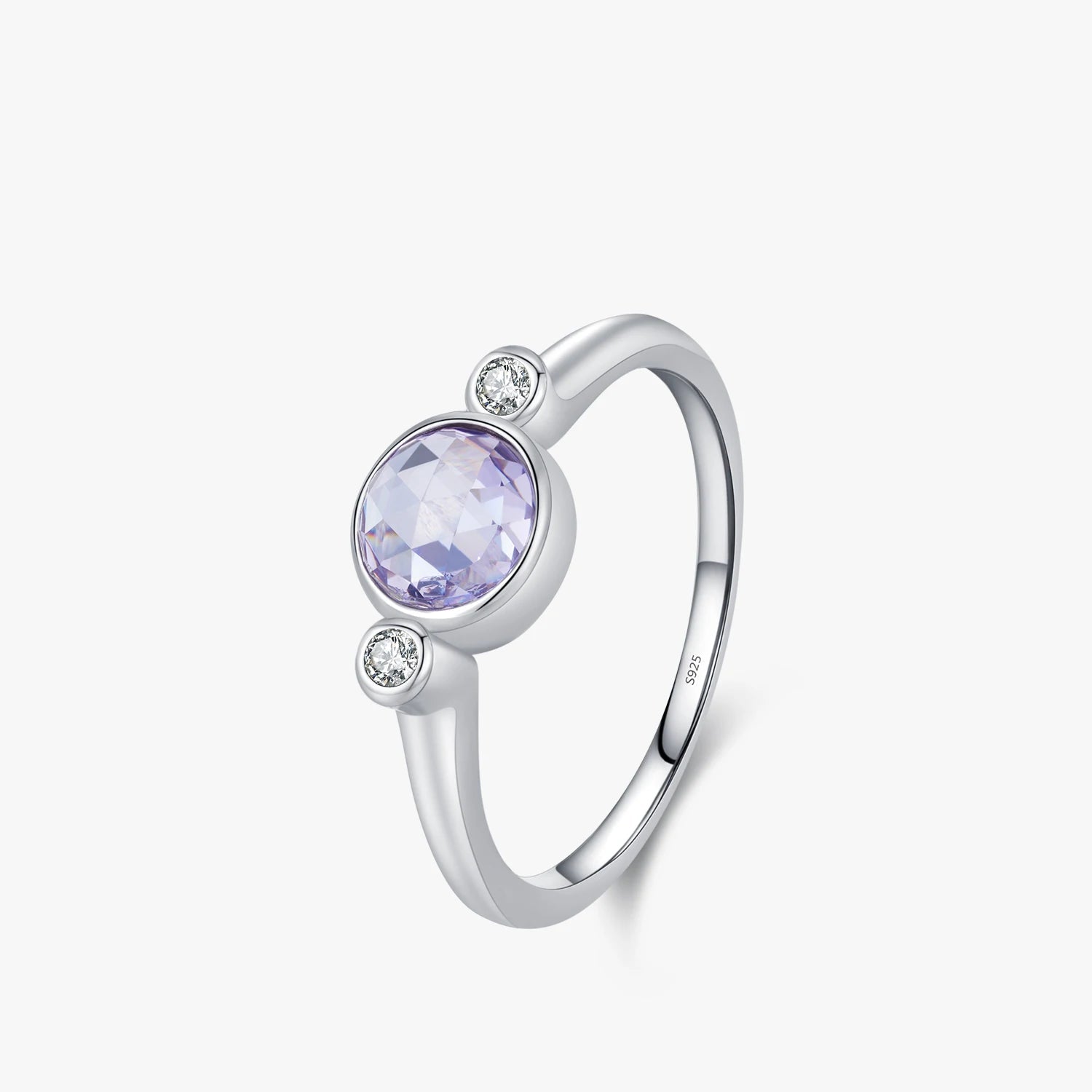 Gem purple sterling silver ring with smooth 925 sterling silver shine