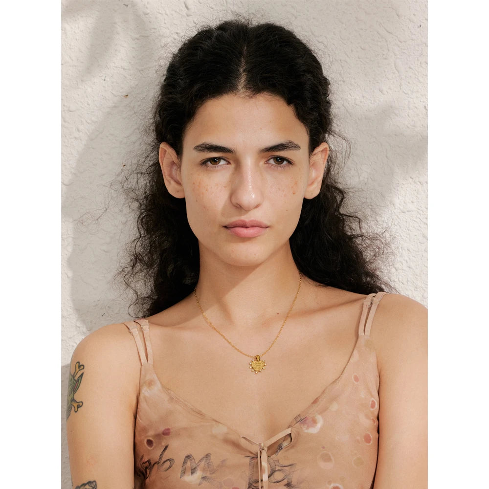 Golden Heart Pendant Necklace and Earrings Jewelry Set