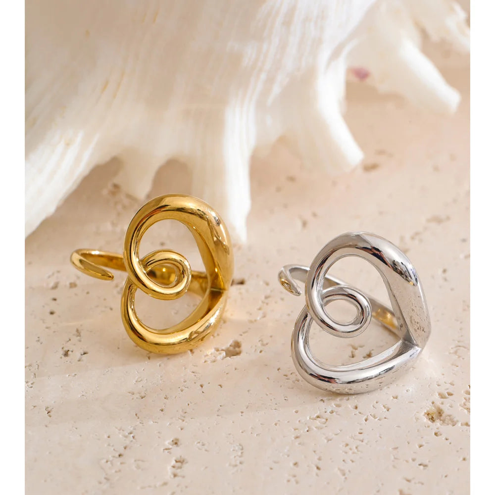 Romantic heart & love ring with polished platinum finish