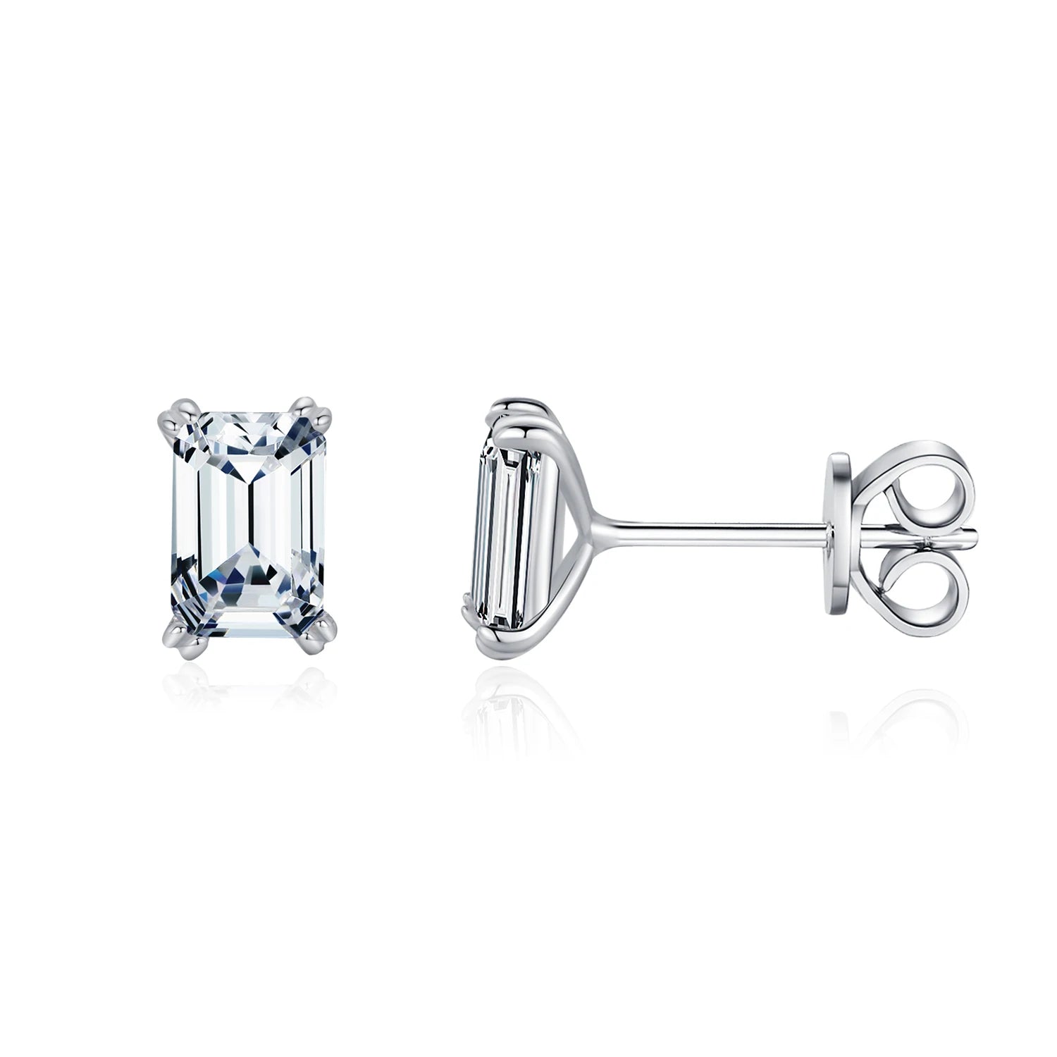 Emerald-cut clear CZ stud earrings 925 sterling silver