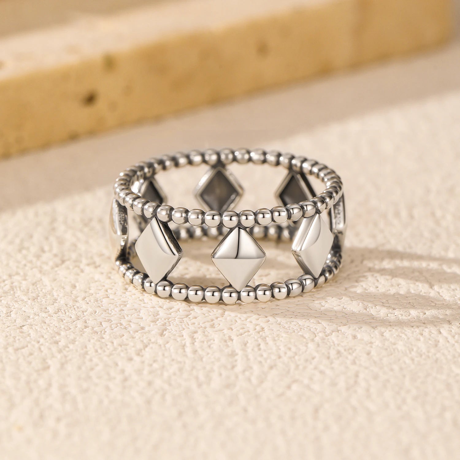 Sterling silver ring lozenge beads stack look
