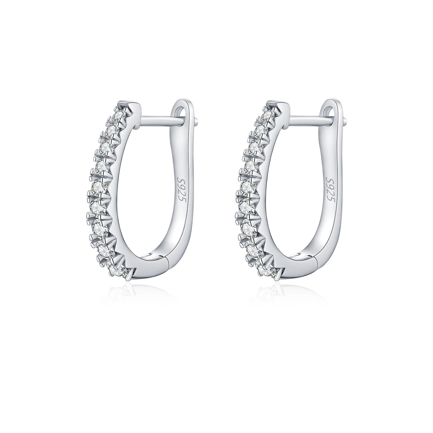 U shape moissanite hoop earrings in 925 sterling silver for women