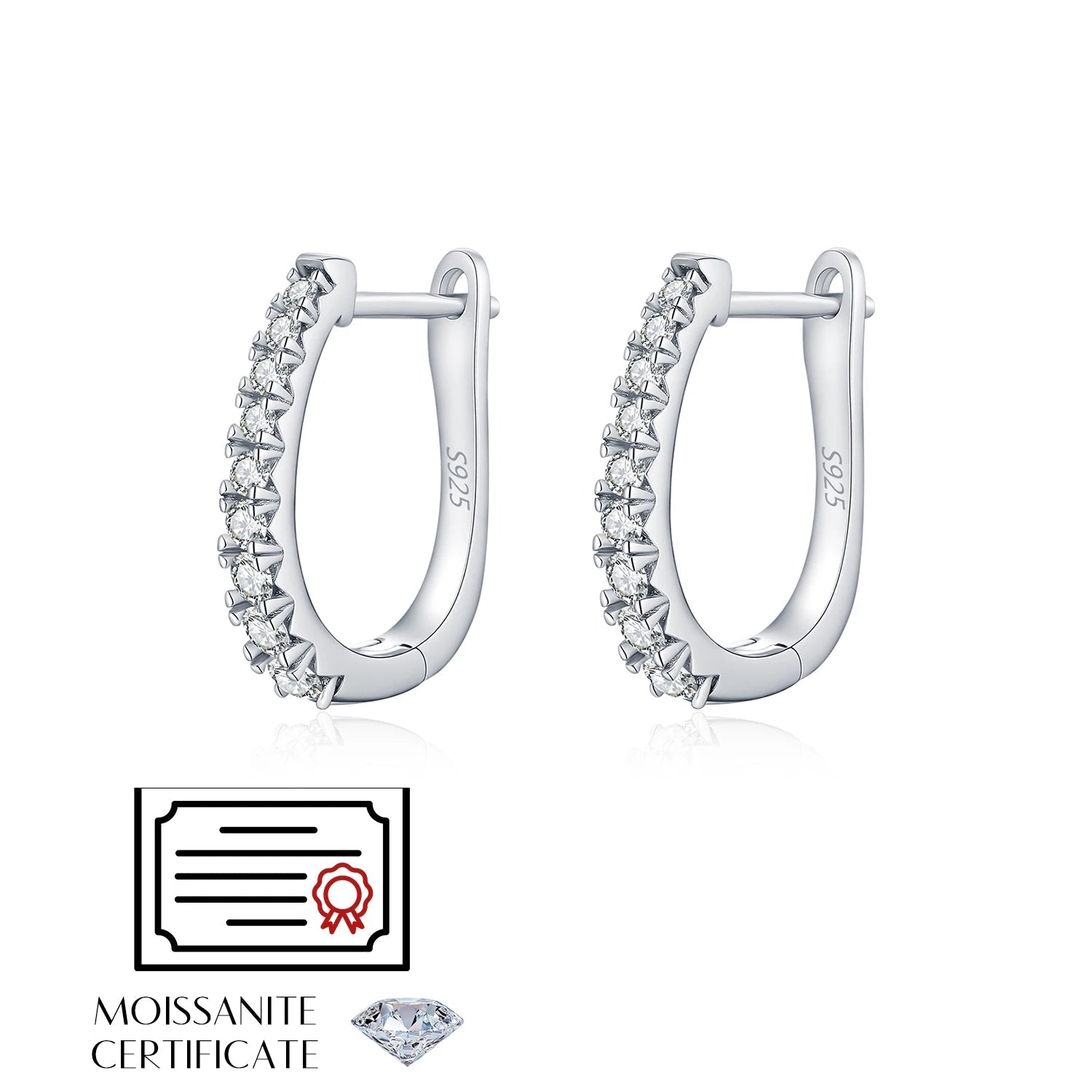 Fine sterling silver hoop earrings featuring moissanite gems