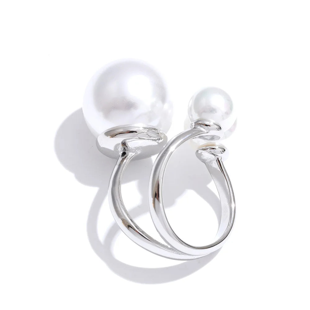 Stainless steel in jewelry pearl open ring for women