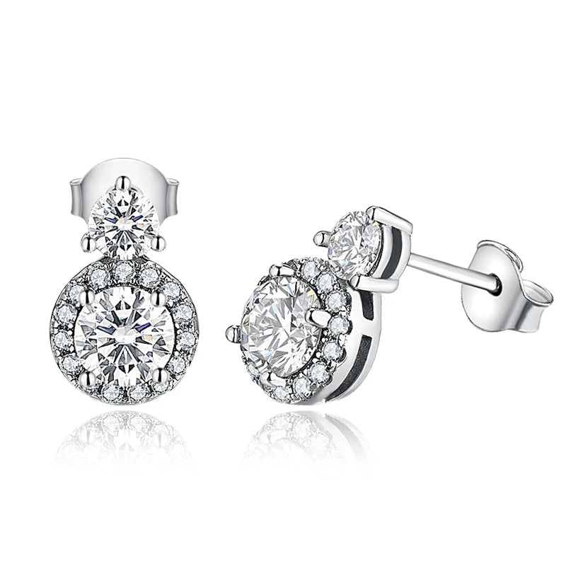 D-Color VVS1 moissanite round stud earrings silver finish