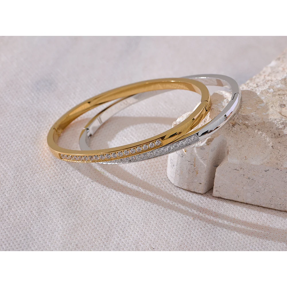 Slim bangle bracelet featuring cubic zirconia jewelry sparkle