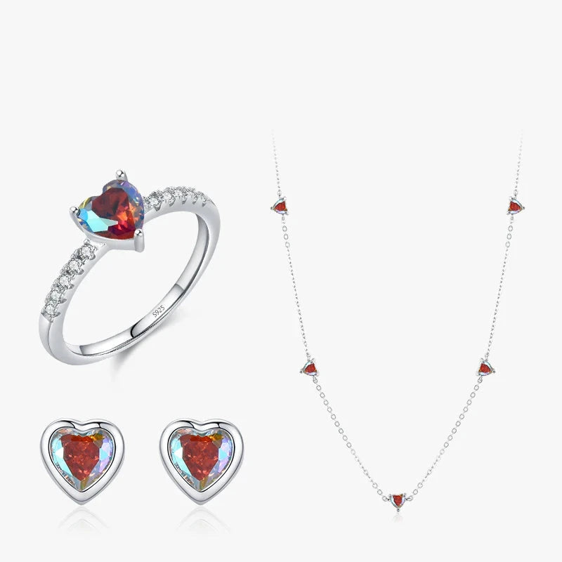 Sterling silver necklace and earrings set with matching sterling silver ring