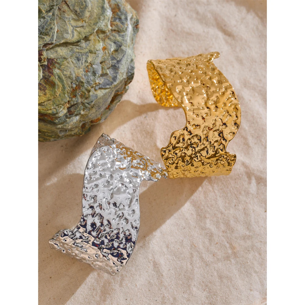 Wide open cuff bracelet gold plated style