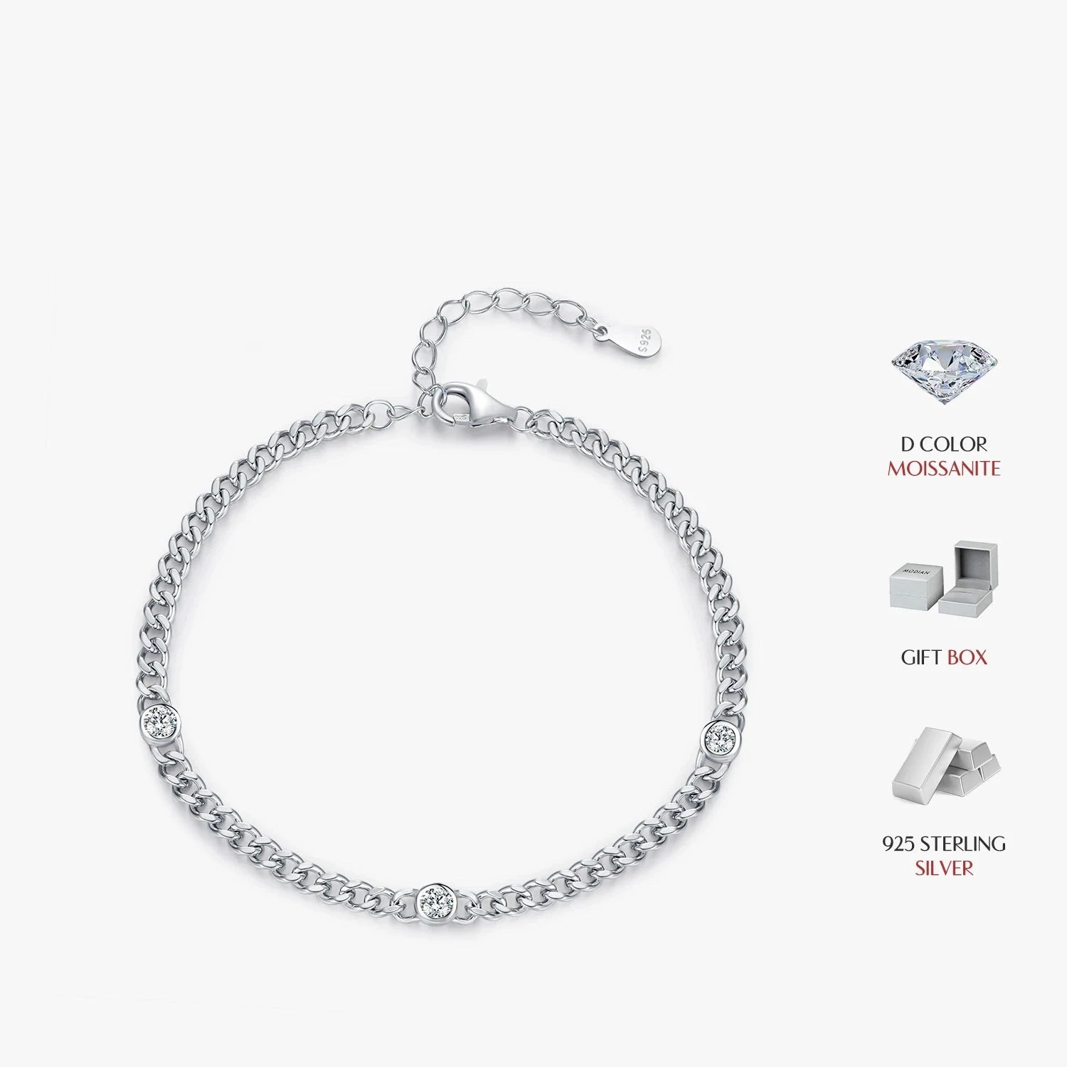 Minimal silver bracelet crafted in 925 sterling silver with white gold tone