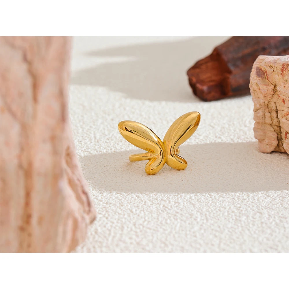 Minimalist butterfly ring crafted in stainless steel with gold plating