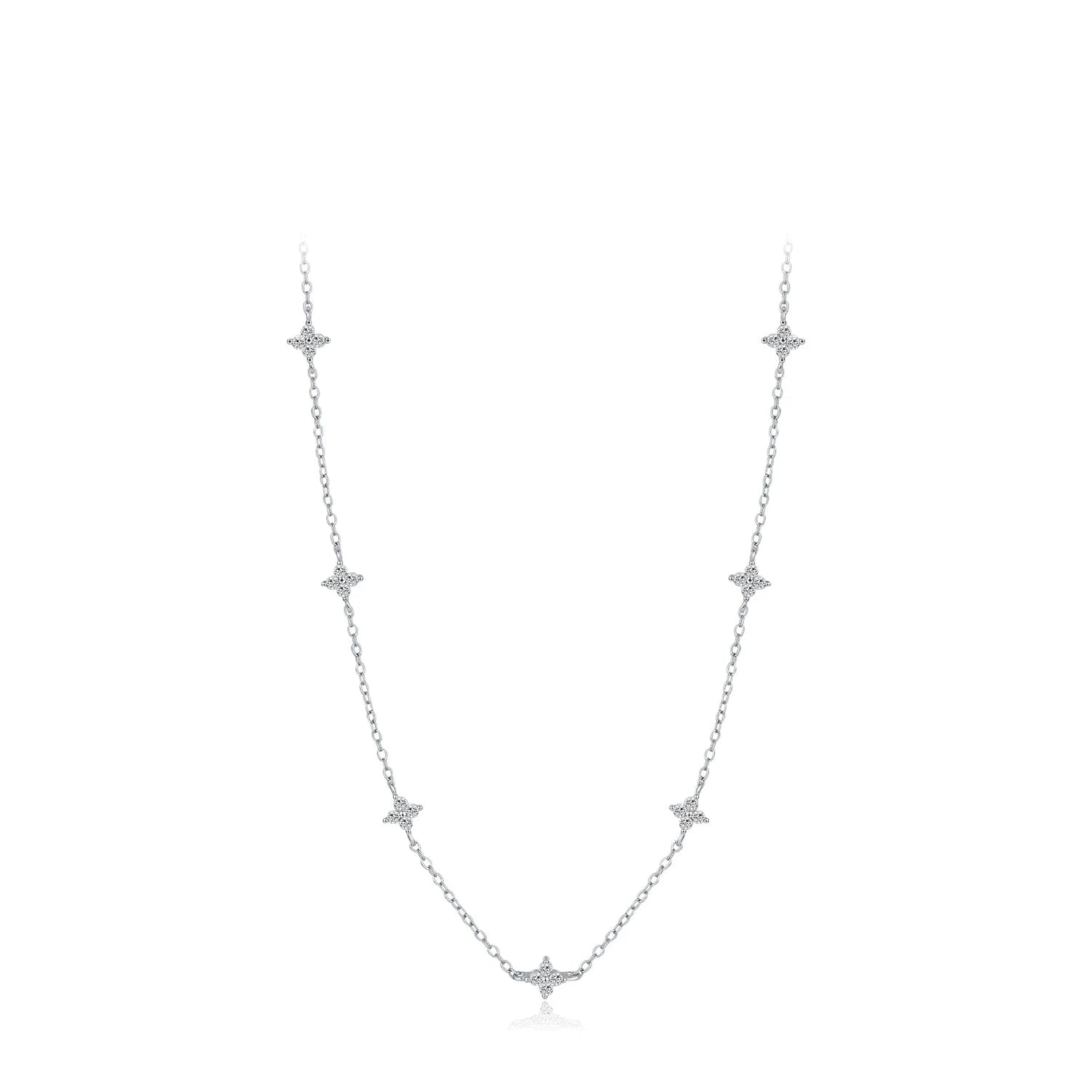 Sterling silver necklace featuring a four leaf clover necklace charm