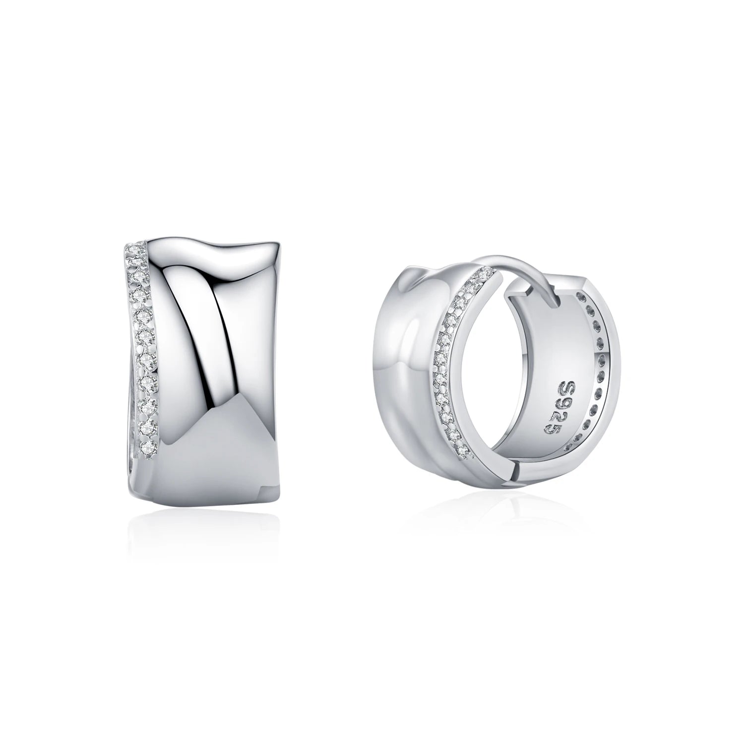 Sterling silver hoop earrings with cz in 925 sterling silver