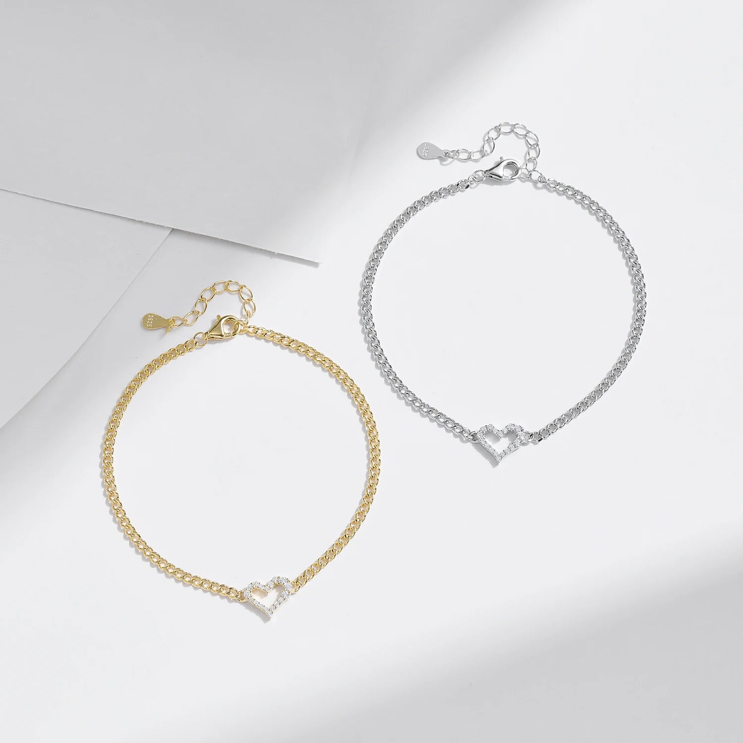 Gourmette chain moissanite heart bracelet 925 silver