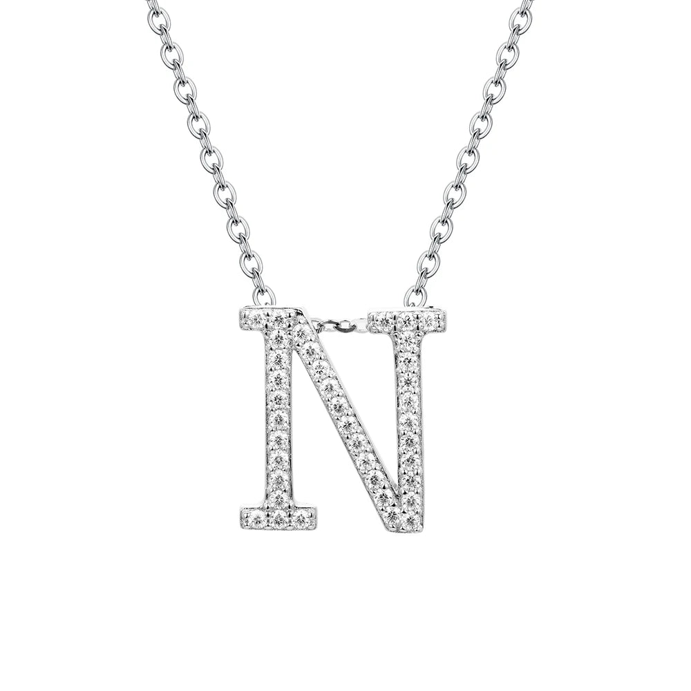 Necklace letter N pendant on a 925 sterling silver chain necklace