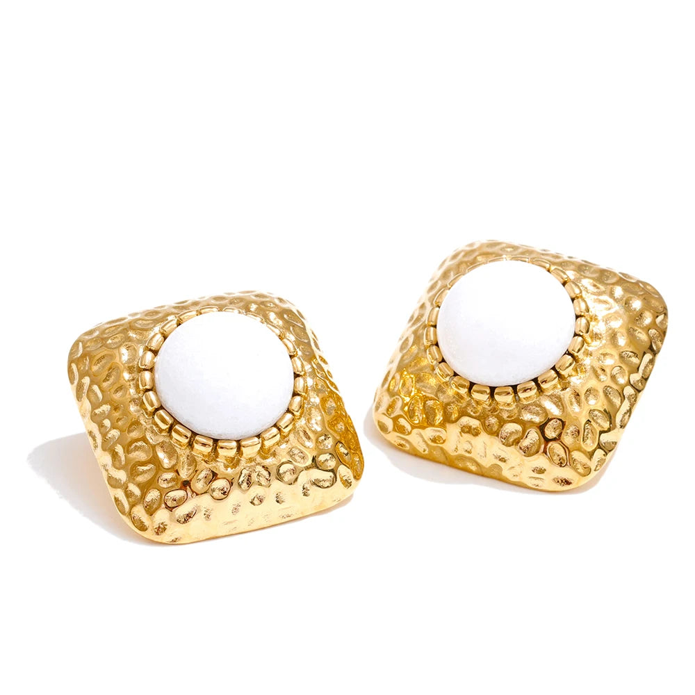 Elegant stud earrings for women with gold plated square shape