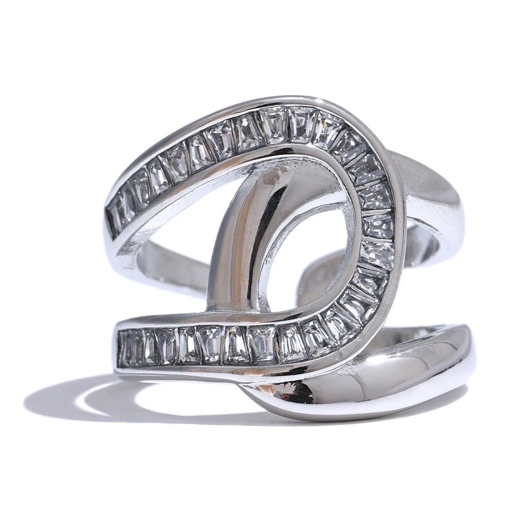 Women with ring fashion showing the open cubic zirconia design