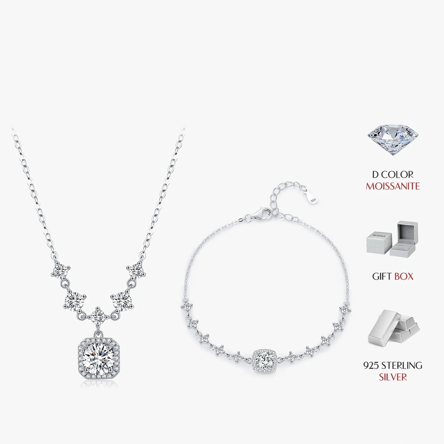 D-Color VVS1 moissanite charm set matching necklace & bracelet
