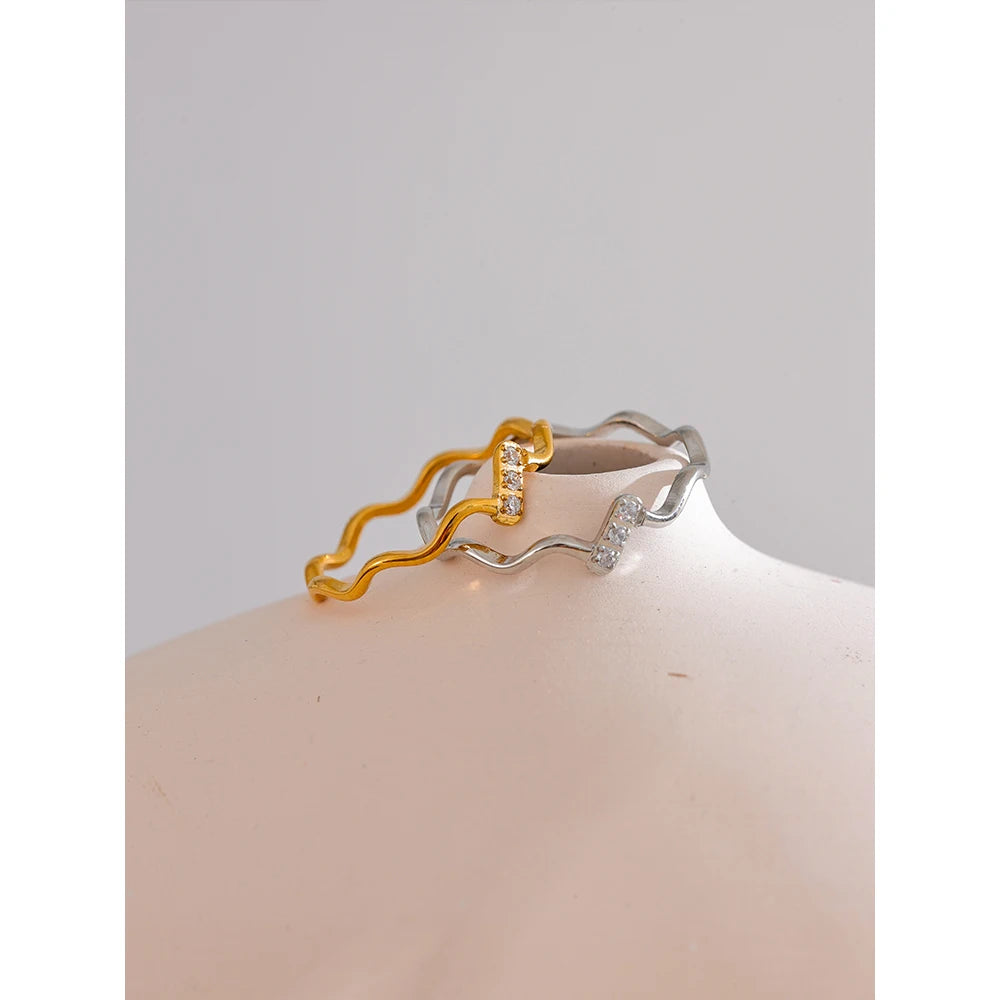 Tarnish-resistant stainless steel ring with delicate CZ detail