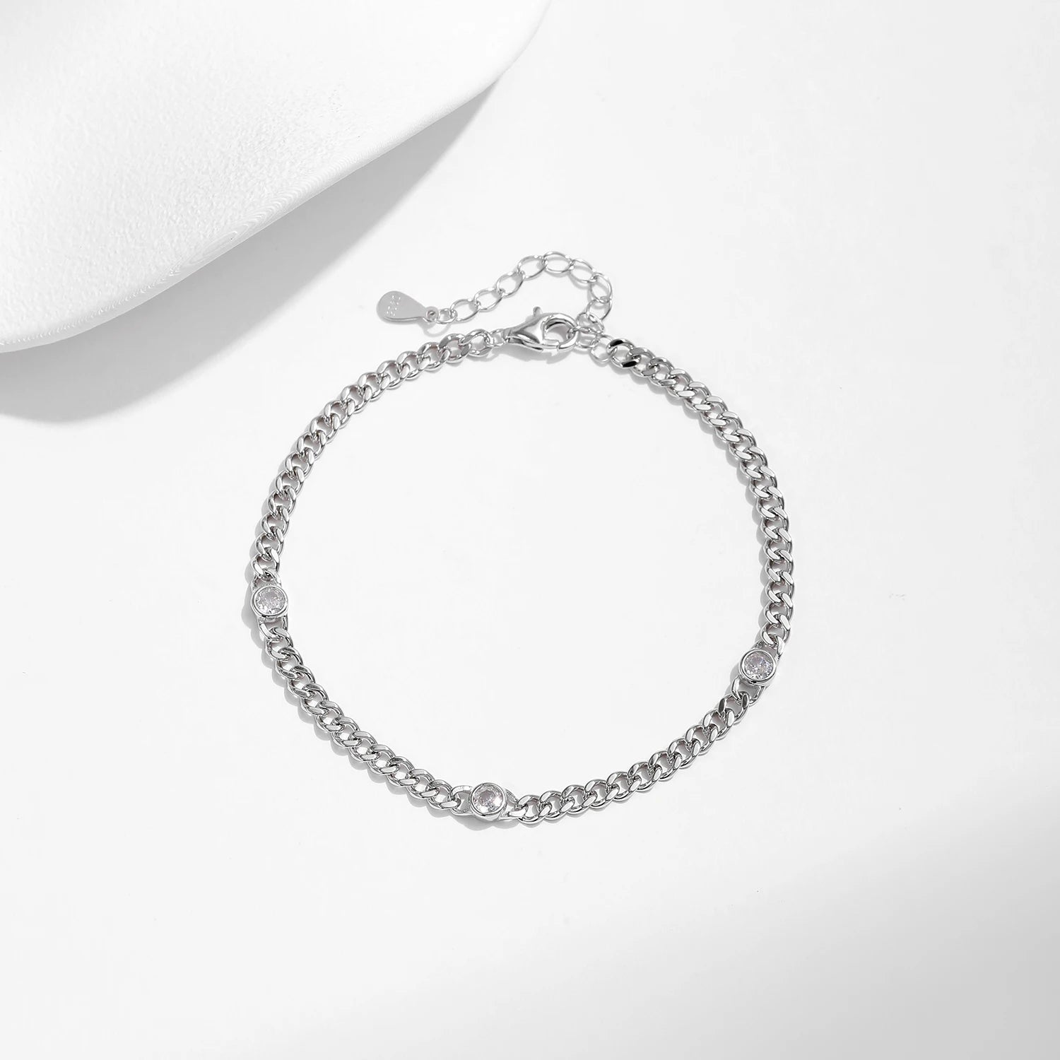 Elegant white gold finish on a 925 sterling silver silver bracelet