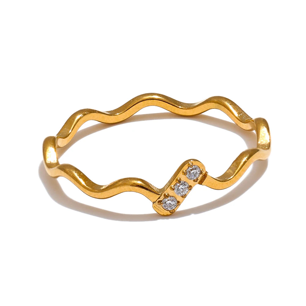 Minimalist thin cubic zirconia ring in tarnish-resistant stainless steel