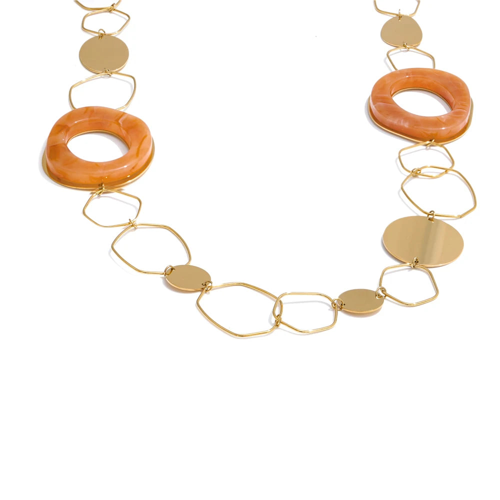 Long hollow chain necklace stainless steel gold plated