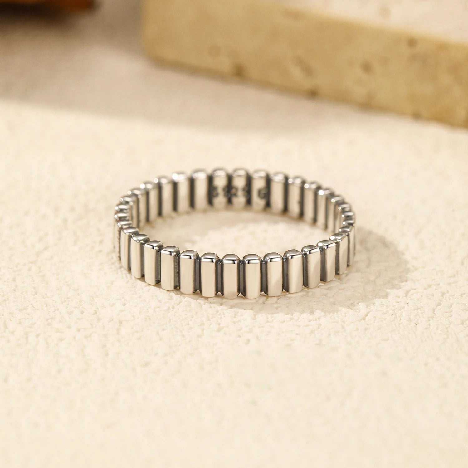 Sterling ring eternity style with vintage geometric details