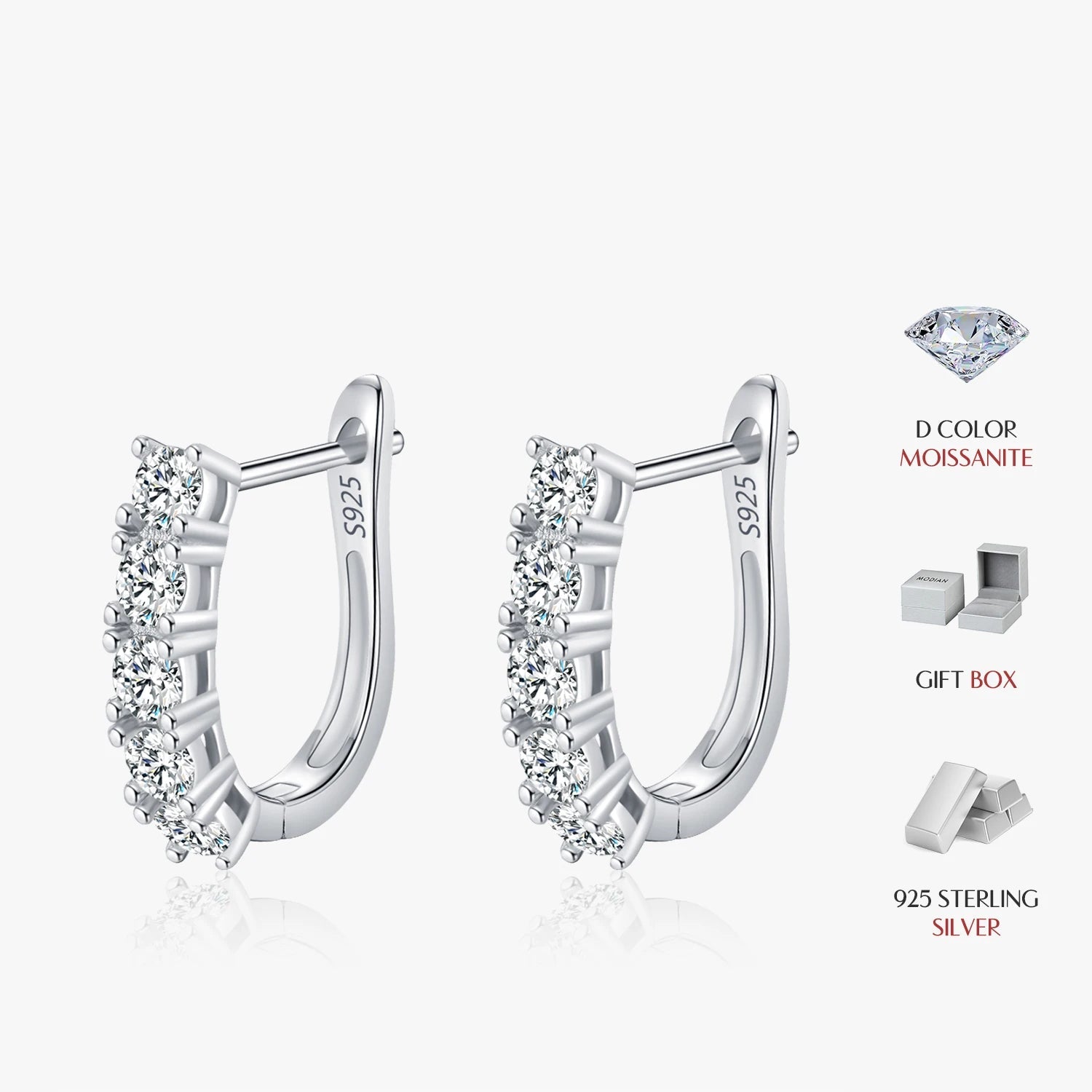 D-Color moissanite U-shape hoop earrings in sterling silver