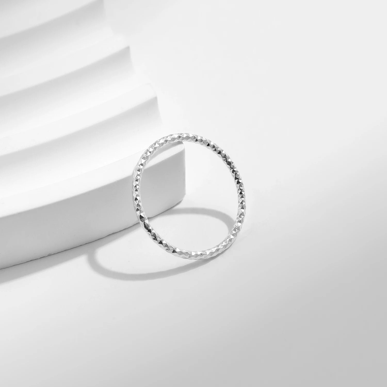 Stackable ring wavy silver sparkle minimal style