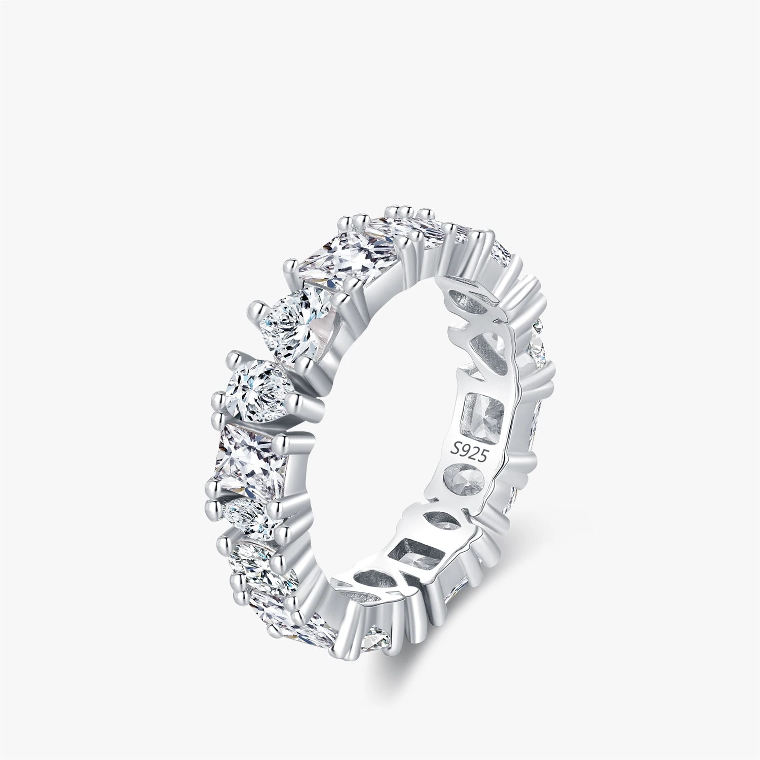 Geometric zirconia wedding eternity ring in 925 sterling silver