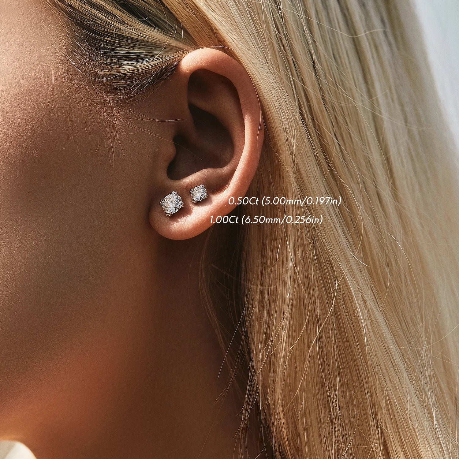 Silver stud earrings with 1ct diamond earrings shine for everyday wear