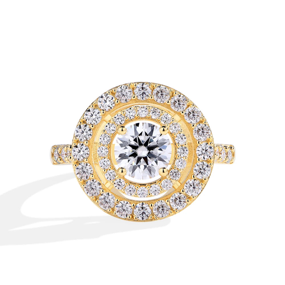 Moissanite jewelry ring shown with ring size from ring guidance card