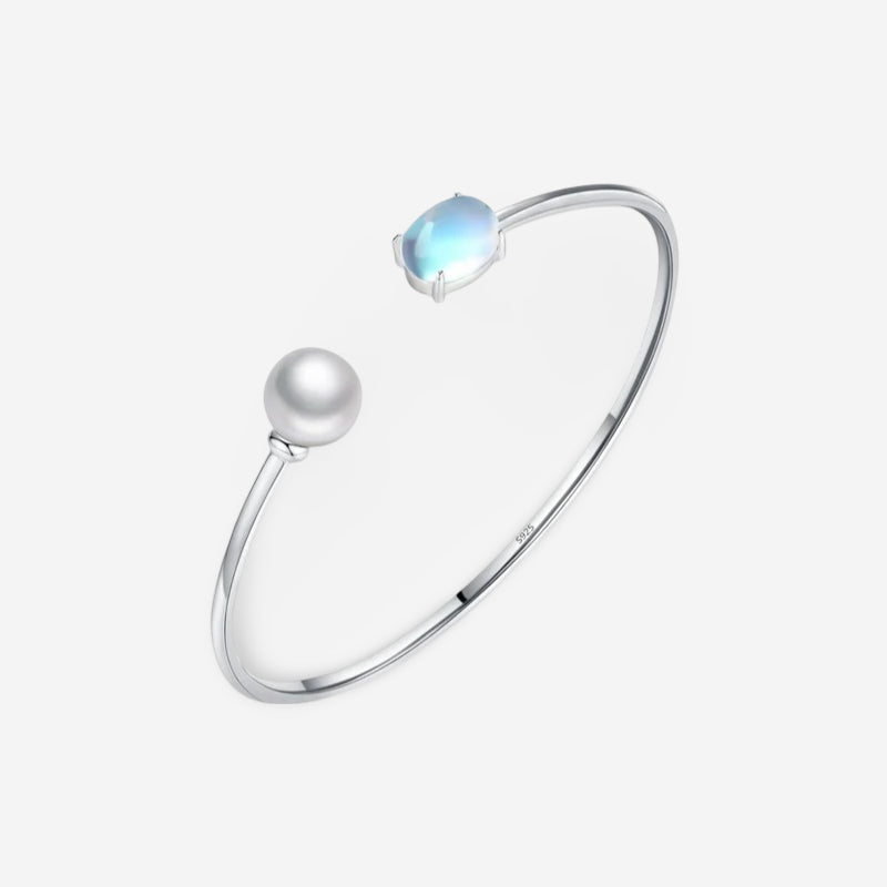 Crystal pearl moonstone bracelet sterling silver oval adjustable