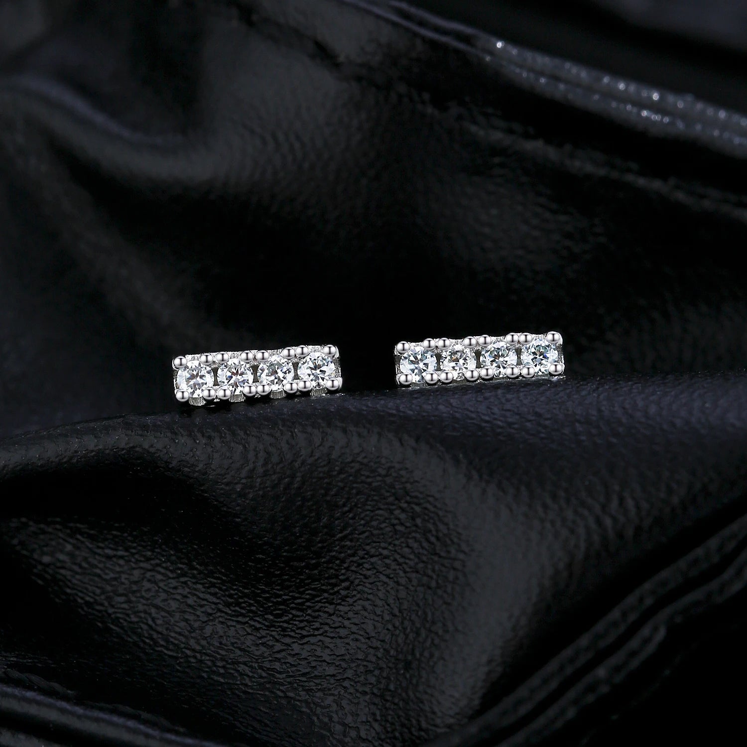 Close view of moissanite earrings crafted as sterling silver earrings