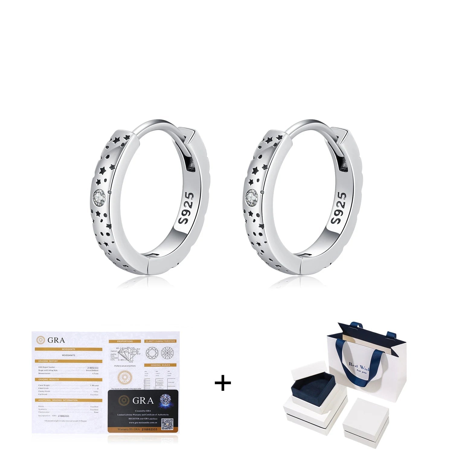 Buckle style moissanite hoops in 925 silver vintage look