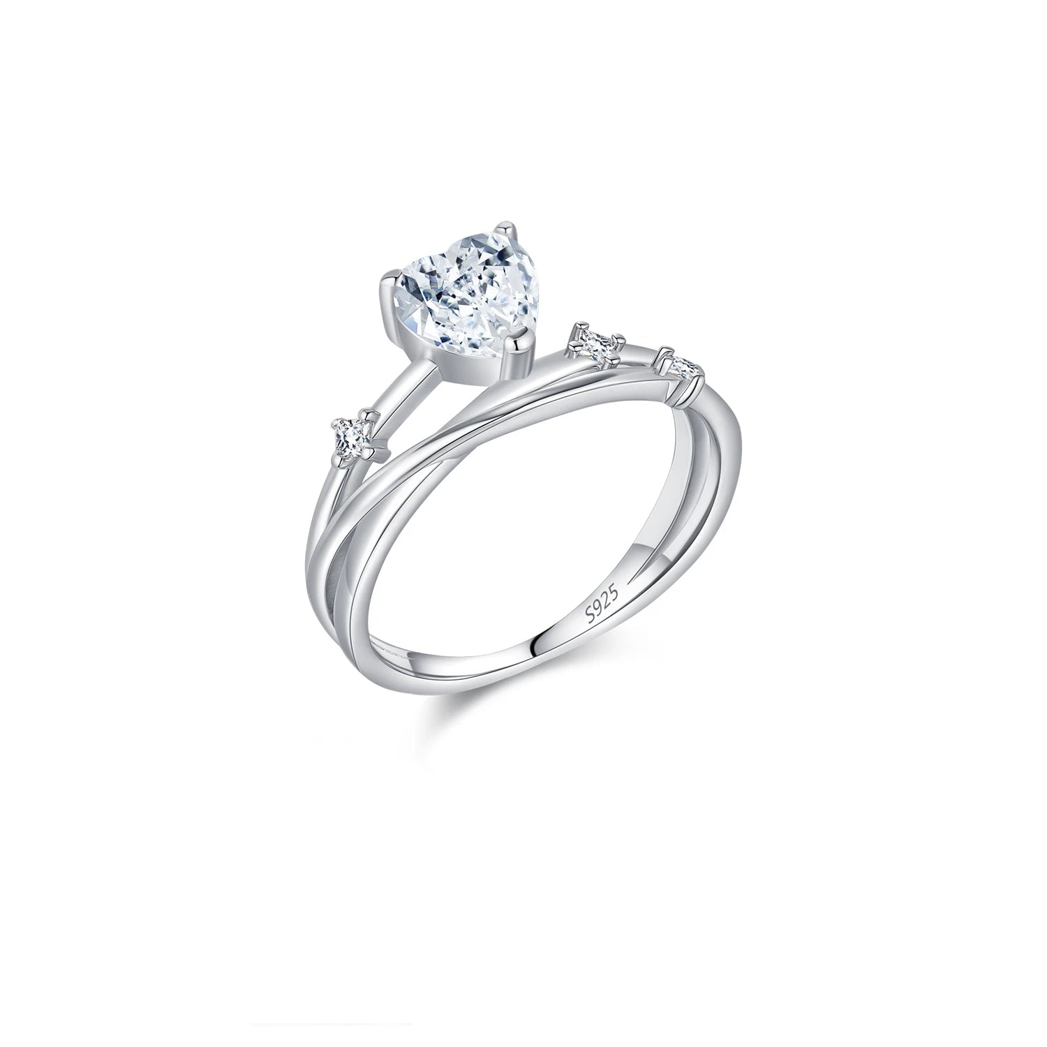 D color heart moissanite multi-layer ring in sterling silver