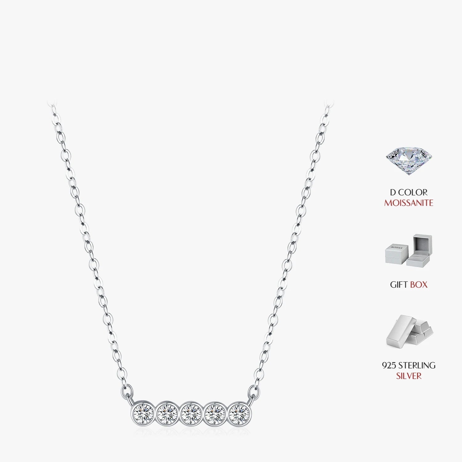 Stackable pendant necklace sterling silver with colorless moissanite