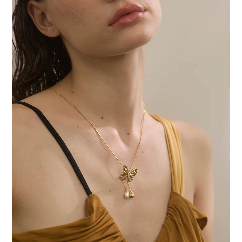 Charming butterfly necklace crafted with golden finish