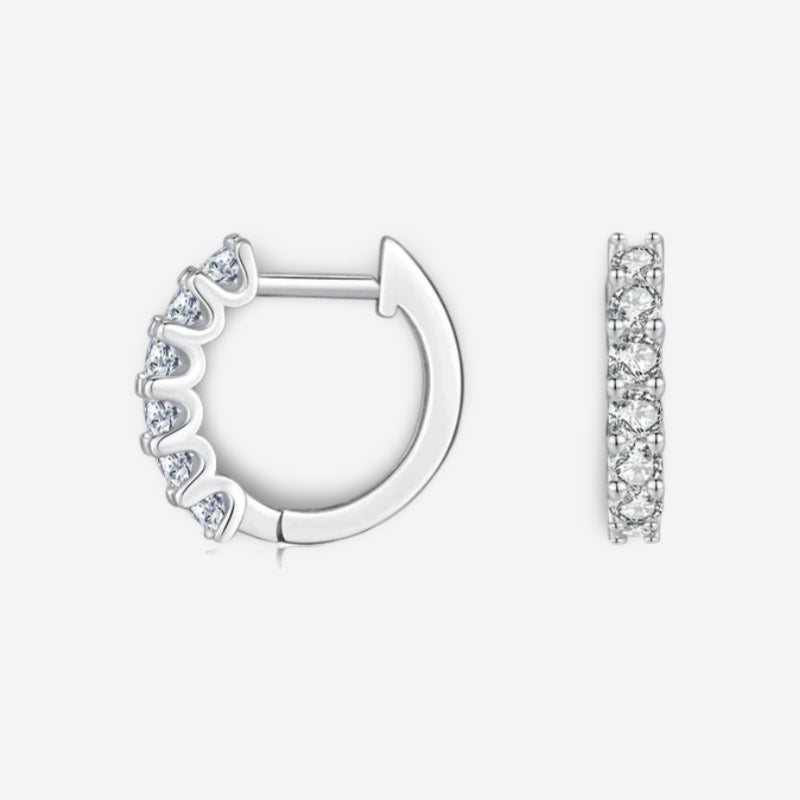 Moissanite earrings in 925 sterling silver with small hoop elegance